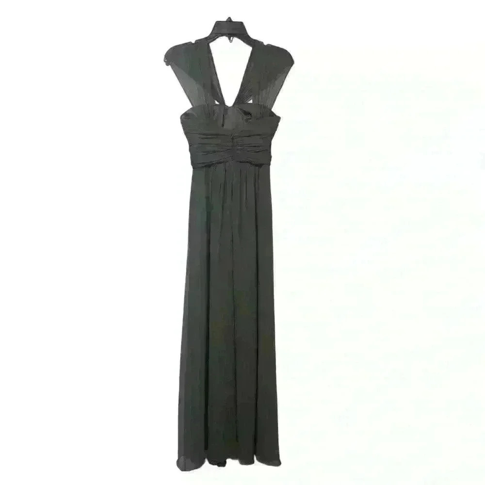 Amsale Women’s Maxi Dress 100% Silk Crinkle Halter Chiffon Gray Size 00 Party - Picture 4 of 13